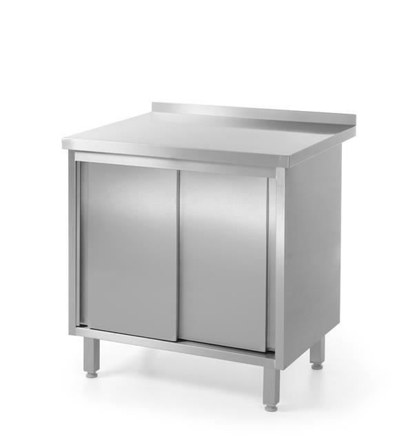 Stół nierdzewny przyścienny 1000x600x(H)850 mm z szafką z drzwiami suwanymi - spawany | Hendi 811658
