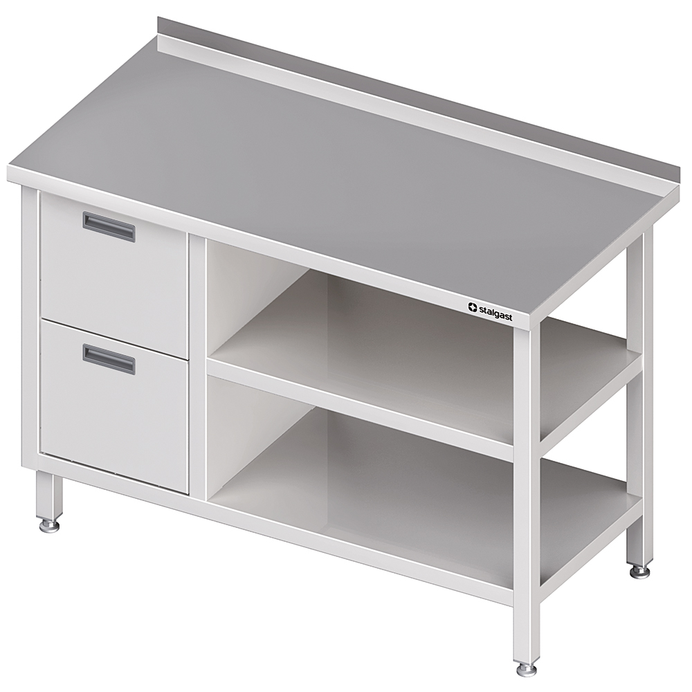 Stół przyścienny z blokiem dwóch szuflad (L),i 2-ma półkami 1800x700x850 mm | Stalgast 980287180