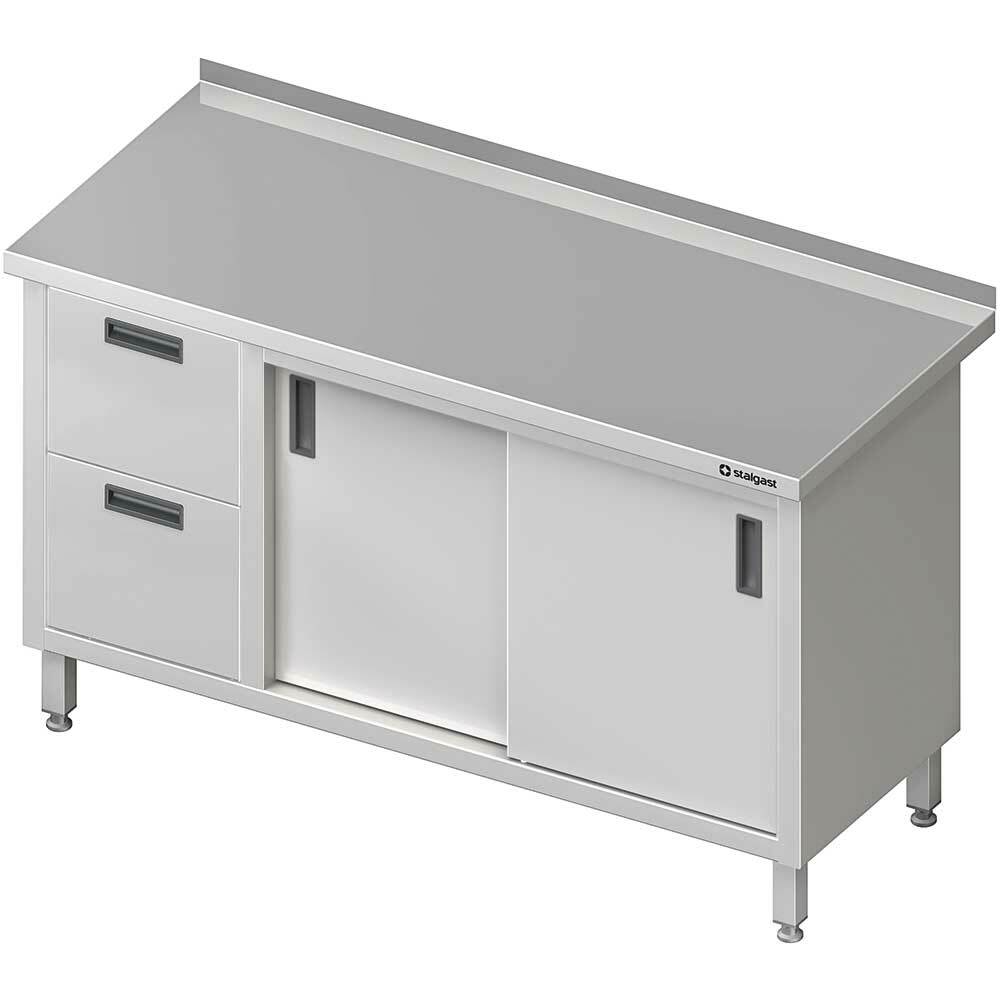 Stół przyścienny z blokiem dwóch szuflad (L),drzwi suwane 1800x600x850 mm | Stalgast 980346180
