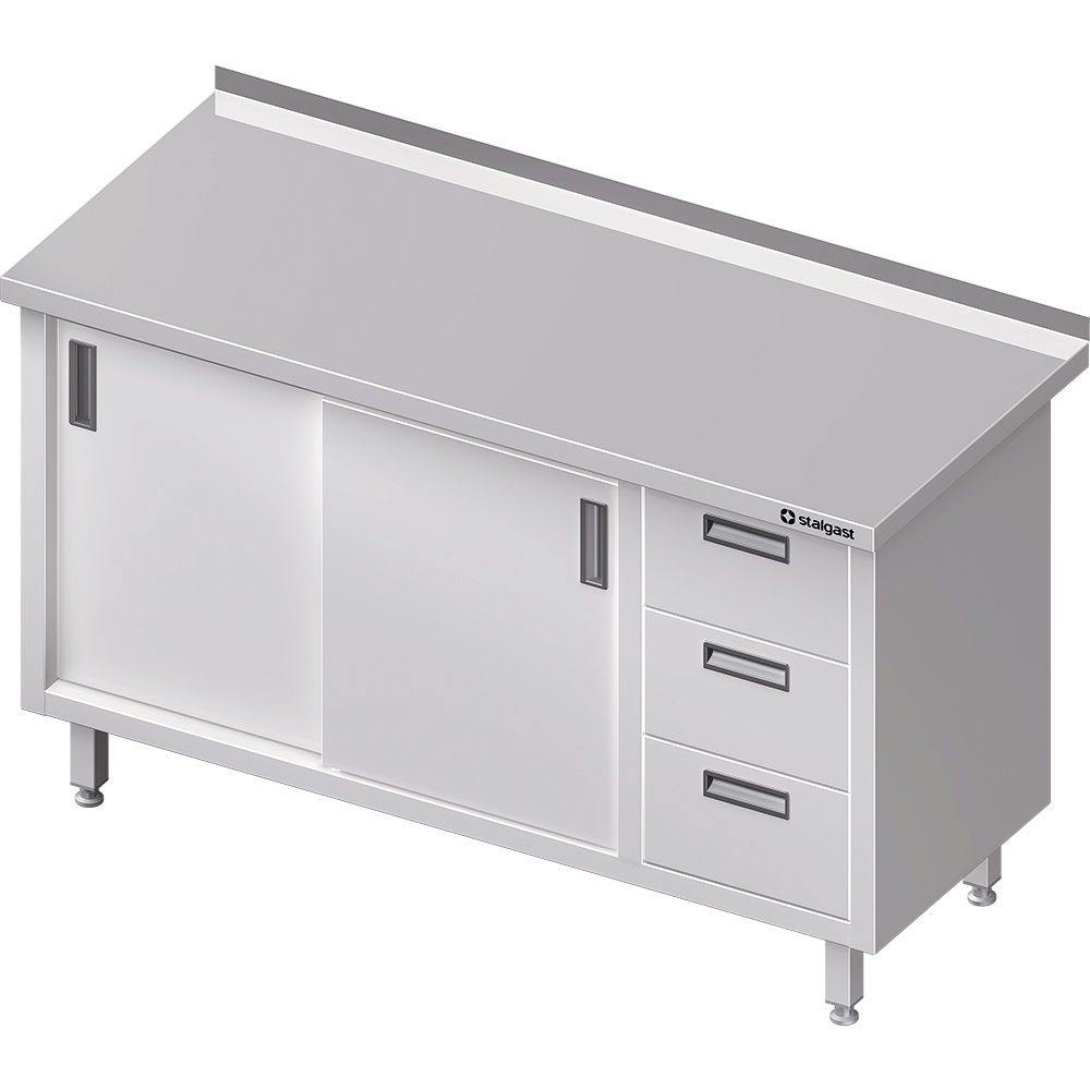 Stół przyścienny z blokiem trzech szuflad (P),drzwi suwane 1200x600x850 mm | Stalgast 980476120