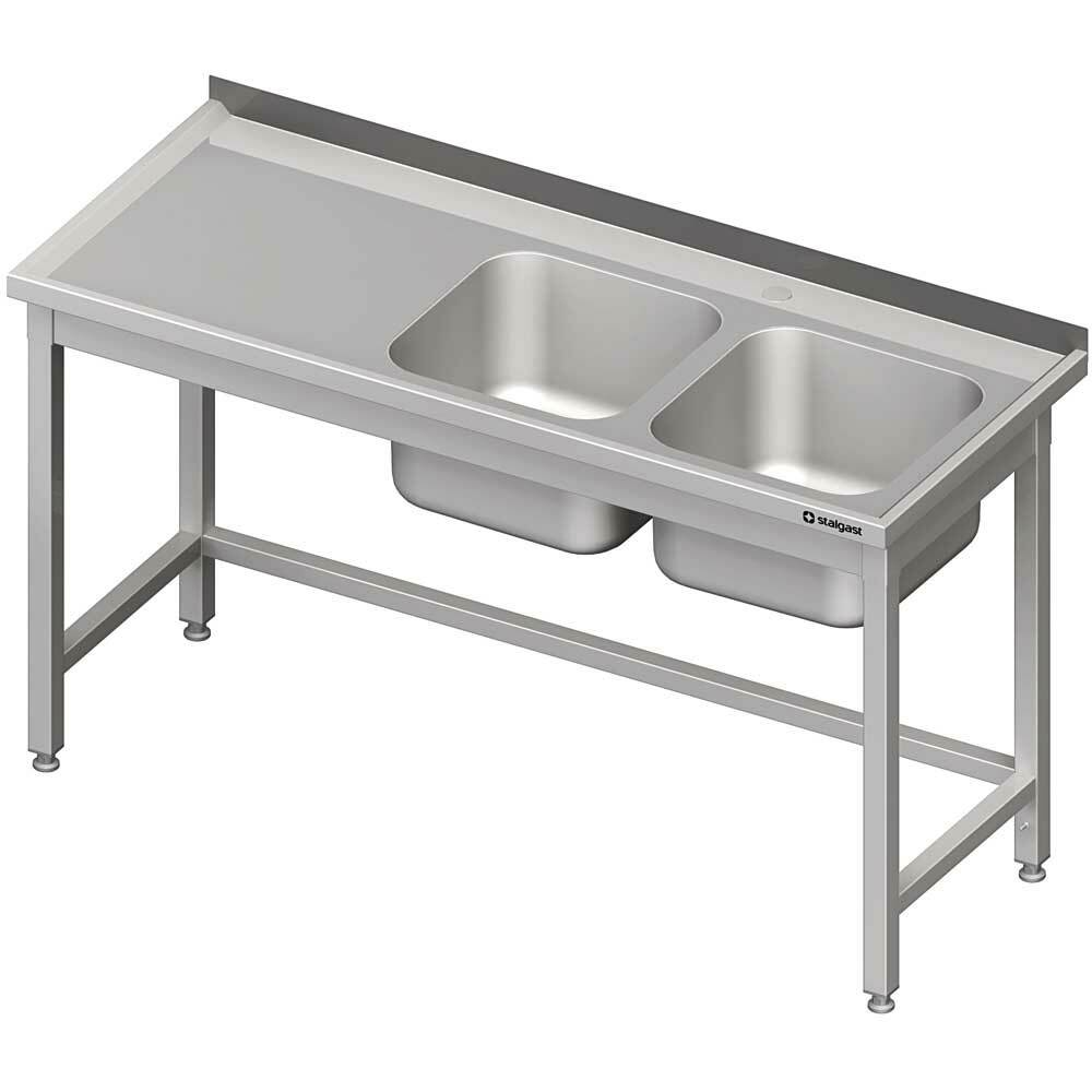 Stół ze zlewem 2-kom.(P),bez półki 1800x600x850 mm | Stalgast 980786180