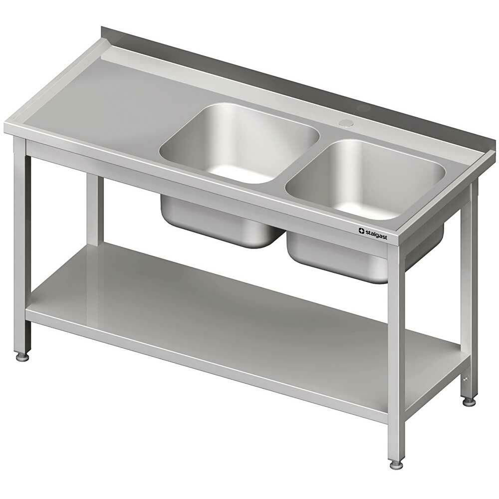 Stół ze zlewem 2-kom.(P),z półką 1600x700x850 mm skręcany | Stalgast 980827160