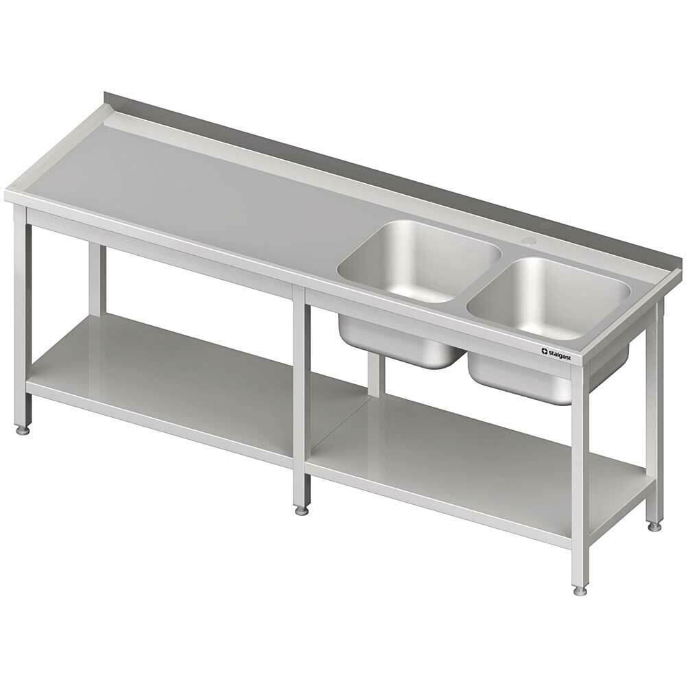 Stół ze zlewem 2-kom.(P),z półką 2300x700x850 mm | Stalgast 980837230
