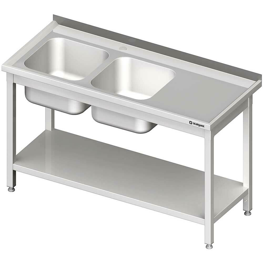 Stół ze zlewem 2-kom.(L),z półką 1300x600x850 mm skręcany | Stalgast 980846130