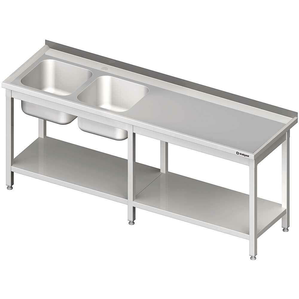 Stół ze zlewem 2-kom.(L),z półką 2400x600x850 mm | Stalgast 980856240