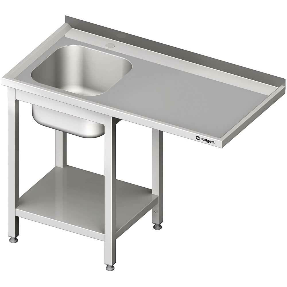 Stół ze zlewem 1-kom.(L) i miejscem na lodówkę lub zmywarkę 1500x600x900 mm skręcany | Stalgast 980966150