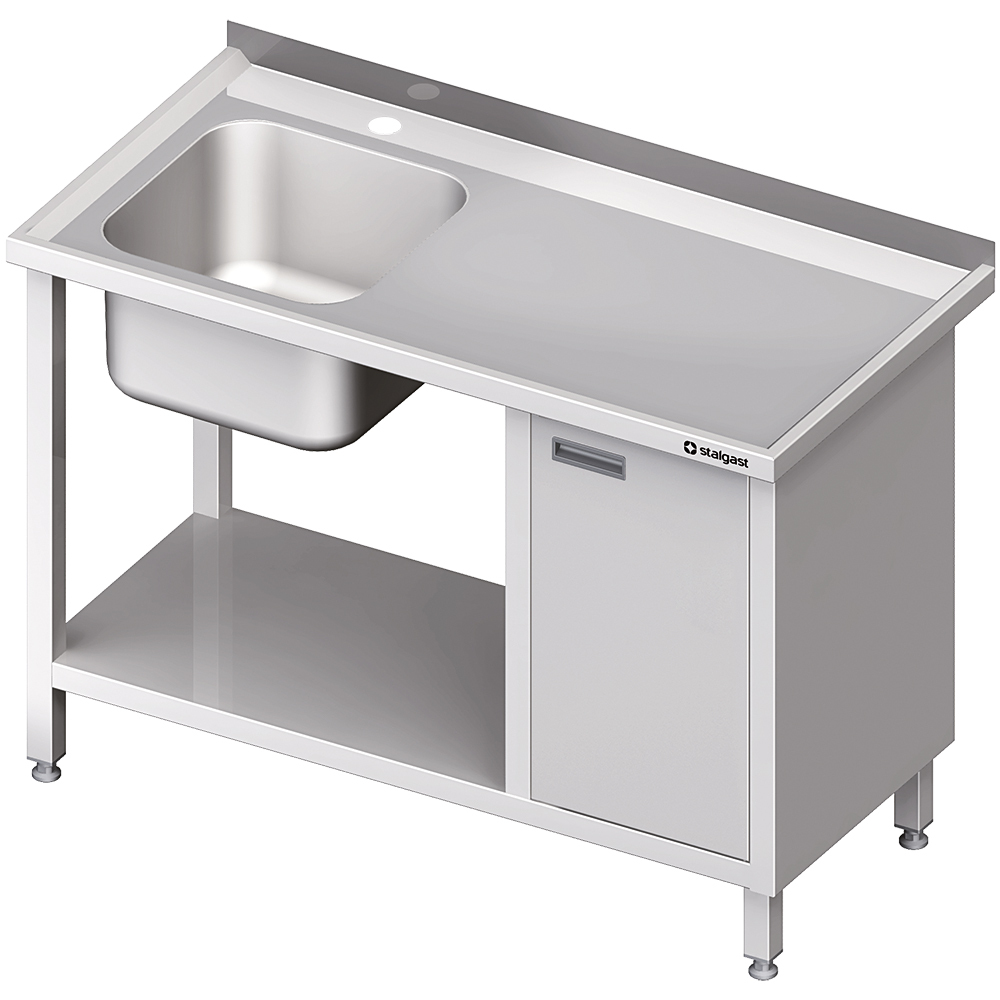 Stół ze zlew 1-kom.(L), z szafką i półką 1600x700x850 mm | Stalgast 980987160