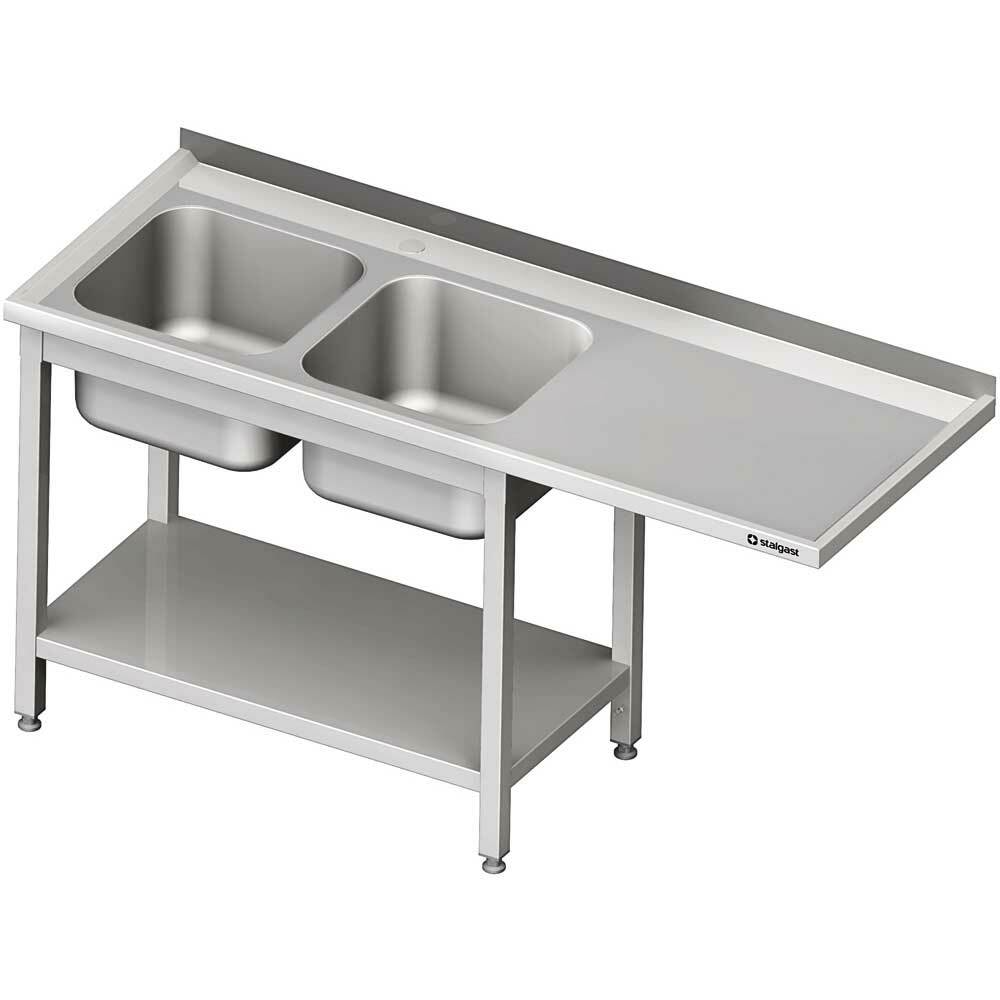 Stół ze zlewem 2-kom.(L) i miejscem na lodówkę lub zmywarkę 1800x600x900 mm | Stalgast 981046180