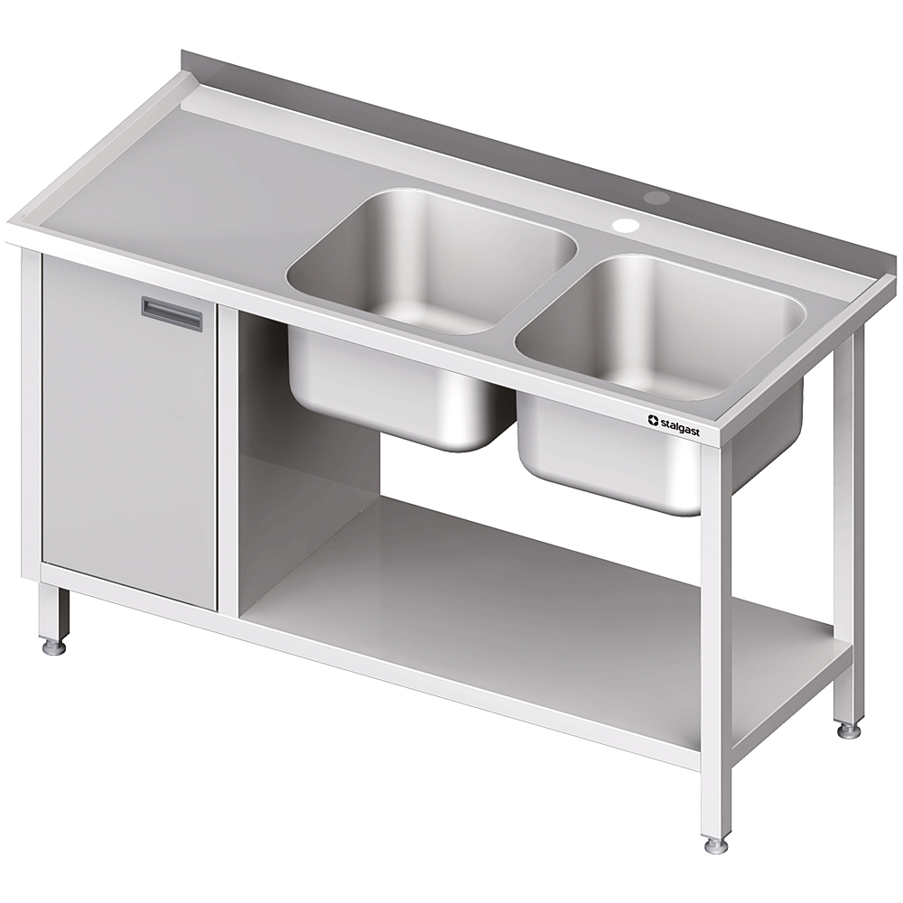 Stół ze zlew 2-kom.(P), z szafką i półką 1700x600x850 mm | Stalgast 981056170