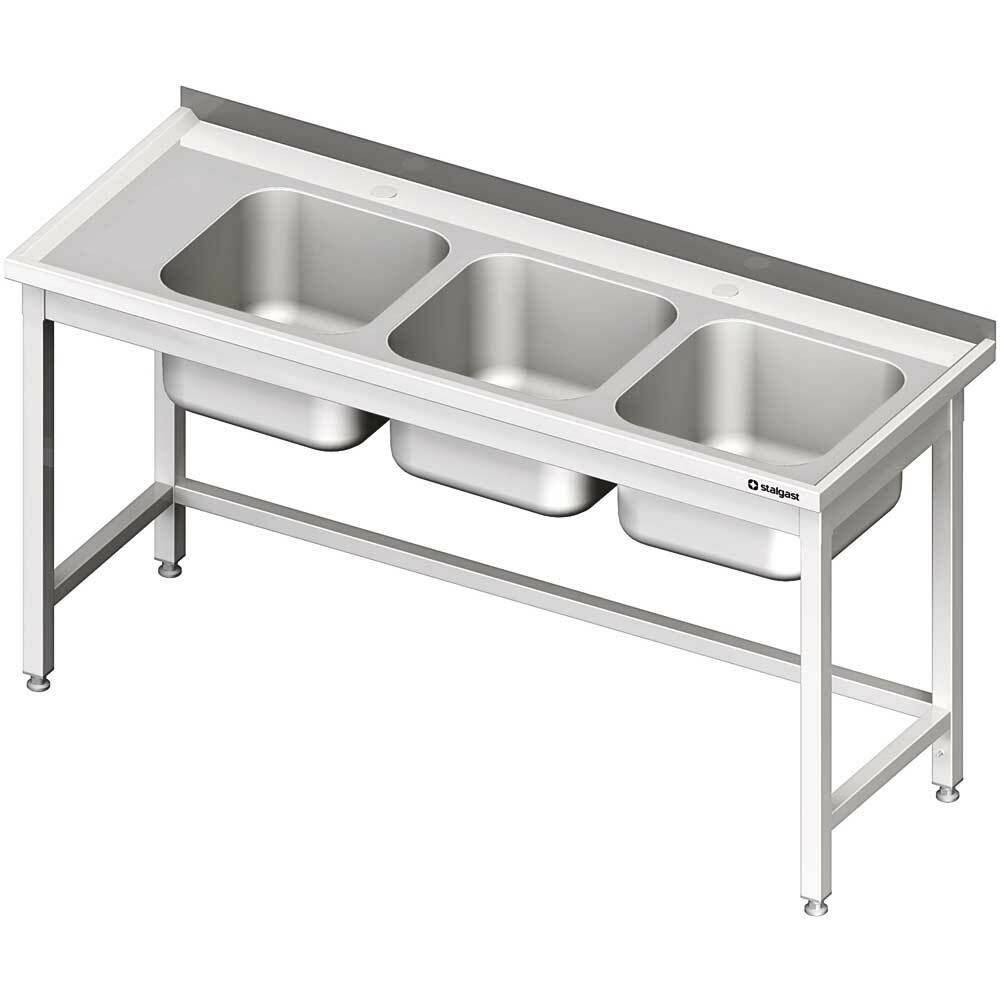 Stół ze zlewem 3-kom.(P),bez półki 1600x600x850 mm | Stalgast 981116160