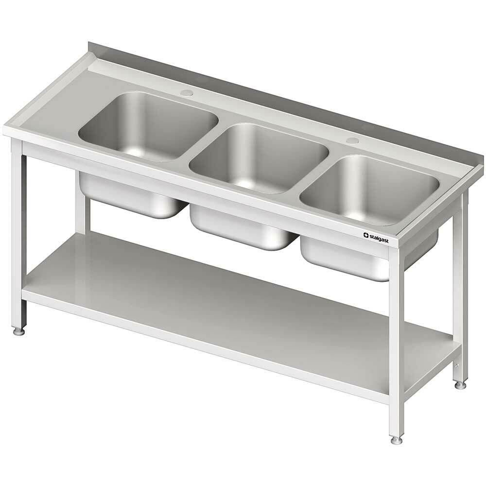 Stół ze zlewem 3-kom.(P),z półką 1800x600x850 mm skręcany | Stalgast 981136180