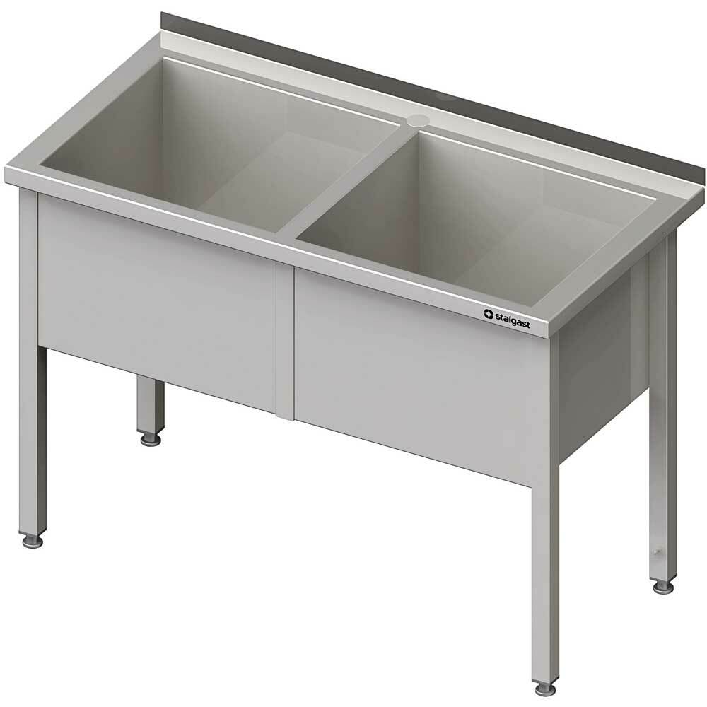 Stół z basenem 2-komorowym spawany 1300x700x850 mm h=400 mm | Stalgast 981387130
