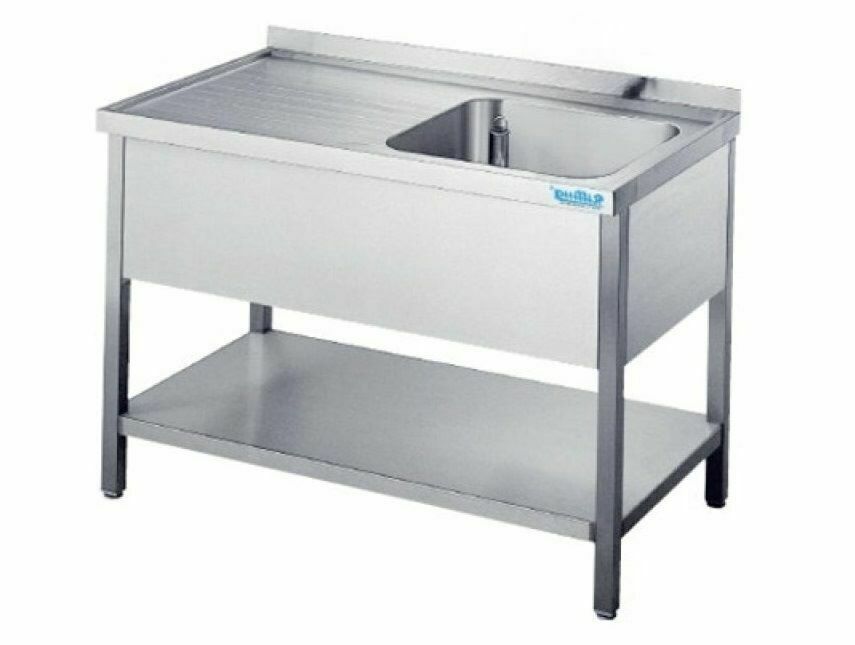 Zlew nierdzewny 1-komorowy (P) z półką 1200x600x850(900) mm | Rilling AST0612C1RTZ