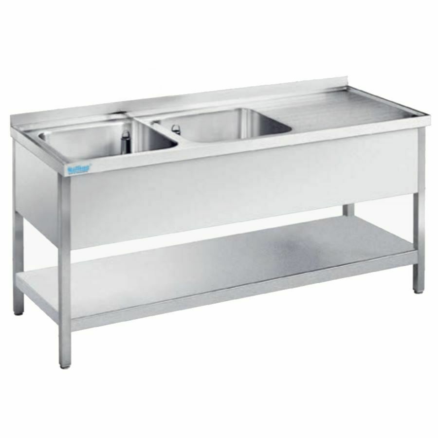 Zlew nierdzewny 2-komorowy (L), z półką 1500x600x850(900) mm | Rilling AST0615C2LTZ
