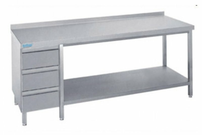 Stół nierdzewny z półką i blokiem szuflad 2000x700x850(900) mm | Rilling ATZ0720CS3L0