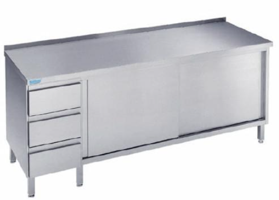 Stół nierdzewny z drzwiami przesuwnymi i blokiem 3 szuflad 1600x600x850(900)mm ASS 0616C S3L0