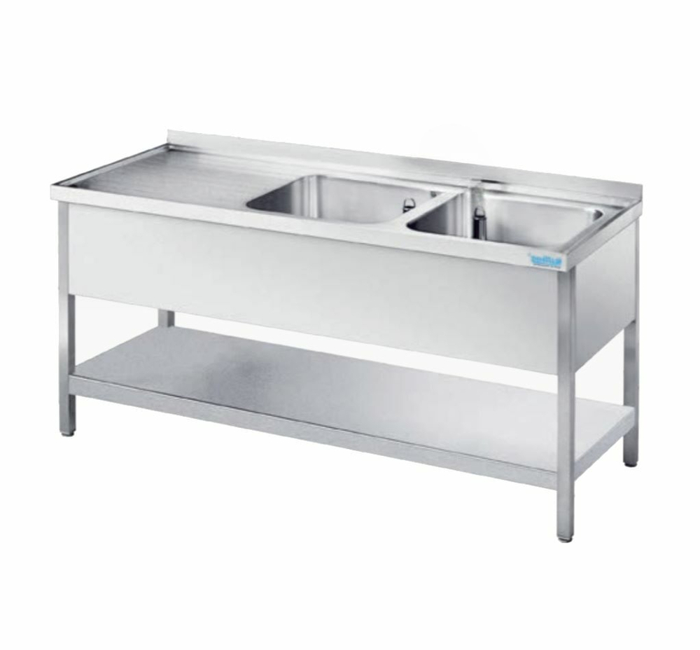 Zlew 2-komorowy (P) z półką 1600x700x850(900) mm | Rilling AST0716C2RTZ