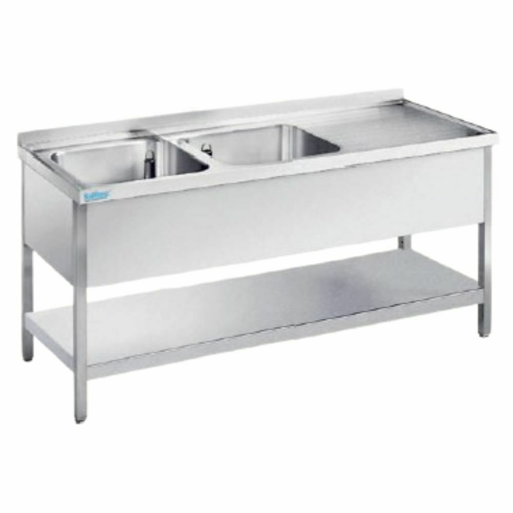 Zlew 2-komorowy (L) z półką 1900x700x850(900) mm | Rilling AST0719C2LTZ
