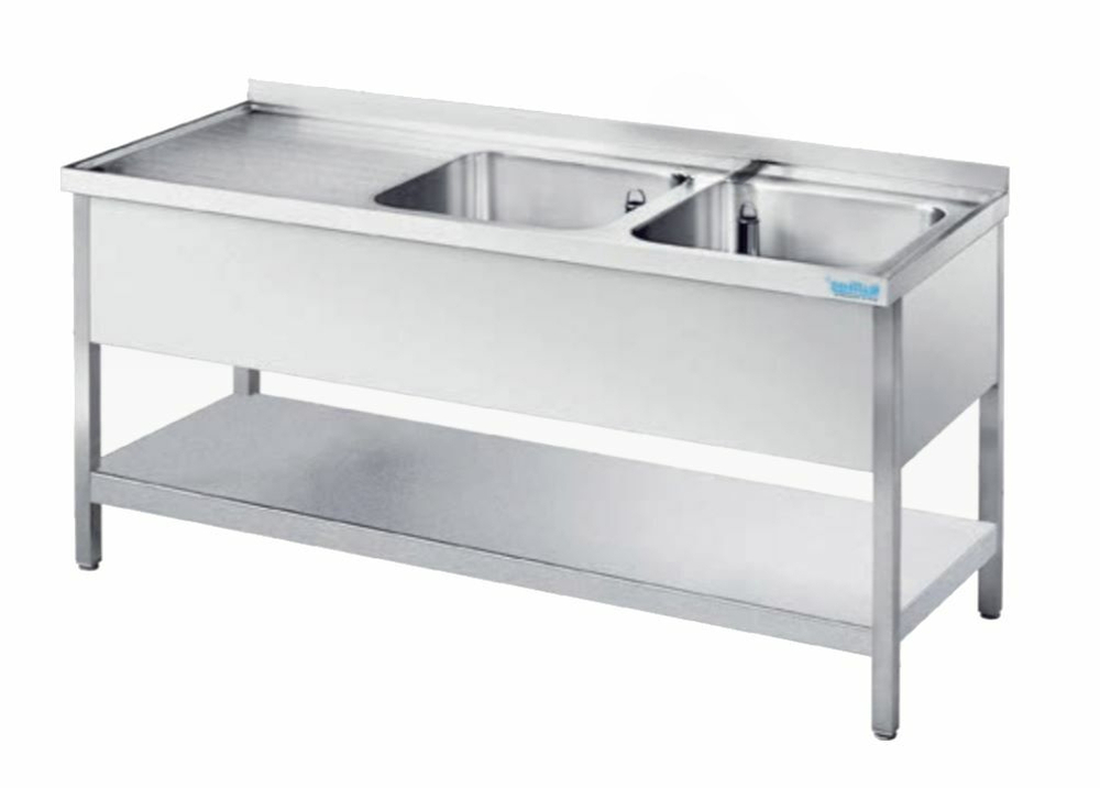 Zlew nierdzewny 2-komorowy (P), z półką 1900x700x850(900) mm | Rilling AST0719C2RTZ