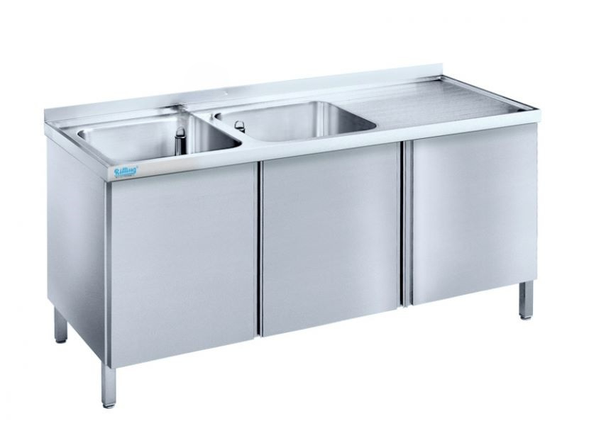 Zlew 2-komorowy (L), z szafkami 1600x700x850(900) mm | Rilling AST0716C2LSF