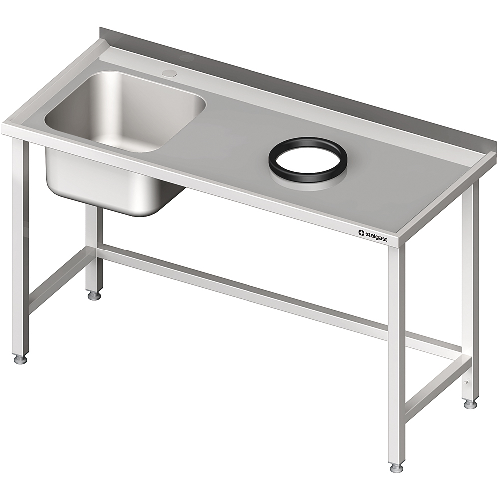 Stół przyścienny ze zlewem, bez półki z otworem 1400x700x850 mm, 1 komora po lewej spawany | Stalgast 980947140