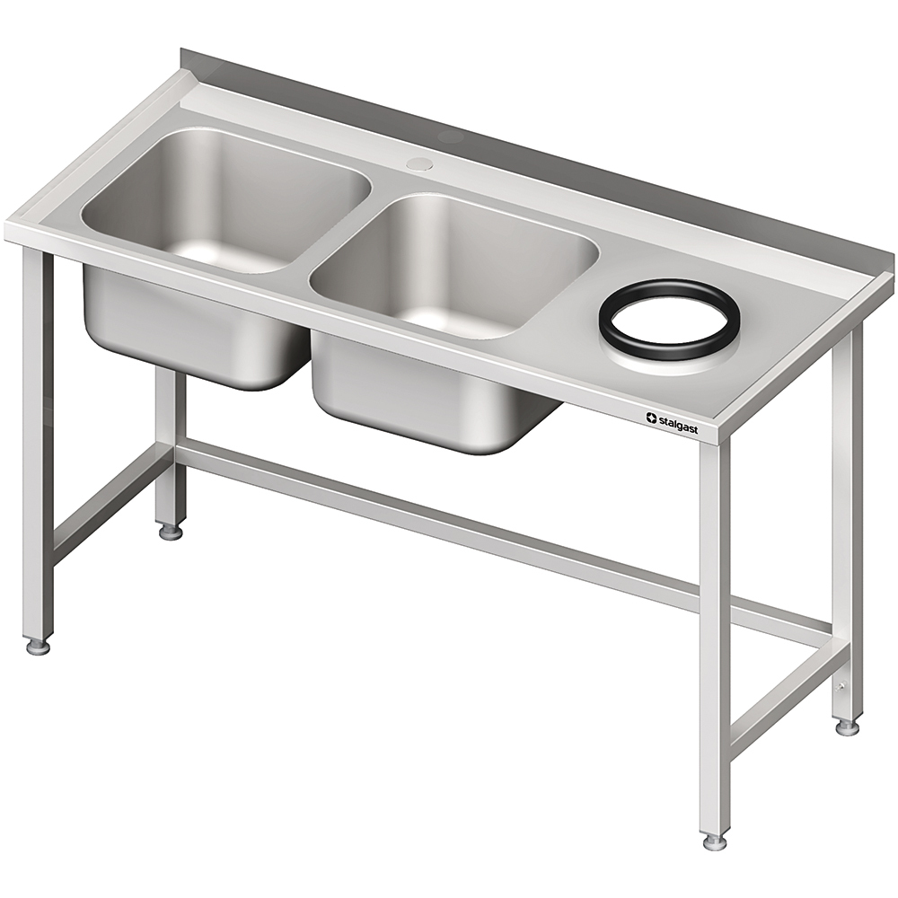 Stół przyścienny ze zlewem bez półki z otworem 1500x600x850 mm, 2-komory po lewej spawany | Stalgast 981026150