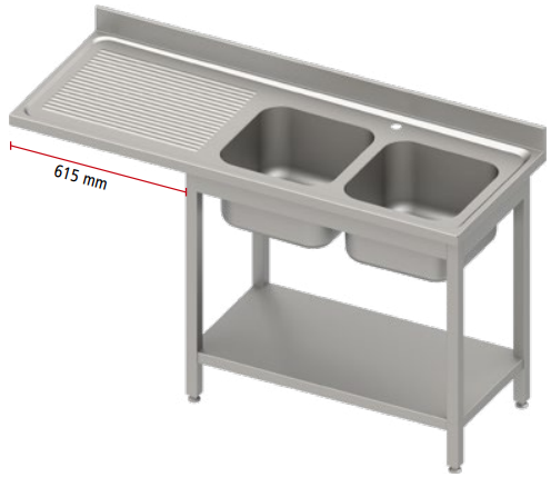 Stół ze zlewem 2-kom.(P) i miejscem na lodówkę lub zmywarkę 1600x700x900 mm spawany, blat tłoczony,rant puszkowy 100x15x10 | Stalgast 984917160