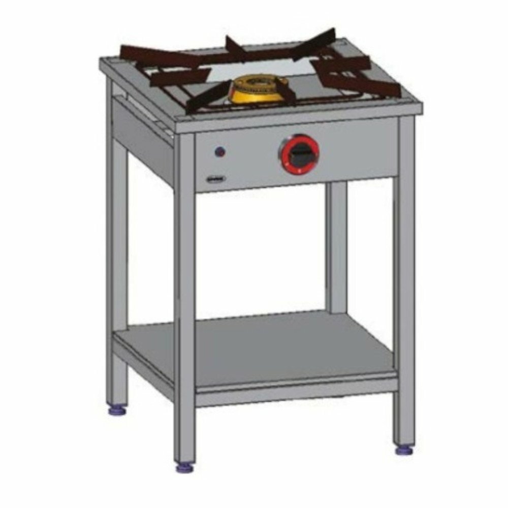 EGAZ Trzon gazowy 1-palnikowy gastronomiczny z półką 600x600x850 mm | Egaz TG-107.III