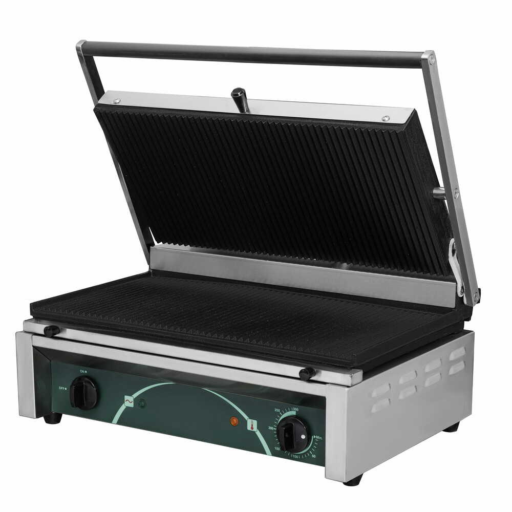 Grill elektryczny kontaktowy panini szeroki | 2 płyty ryflowane | Resto Quality RN102