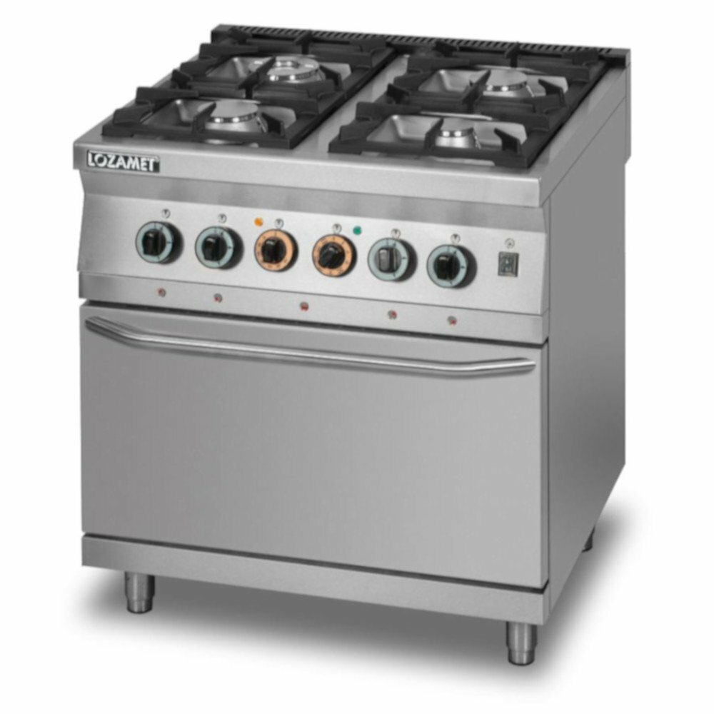 Kuchnia gazowa 4-palnikowa z piekarnikiem elektrycznym z termoobiegiem GN2/1 | Lozamet L900.KG4 PET