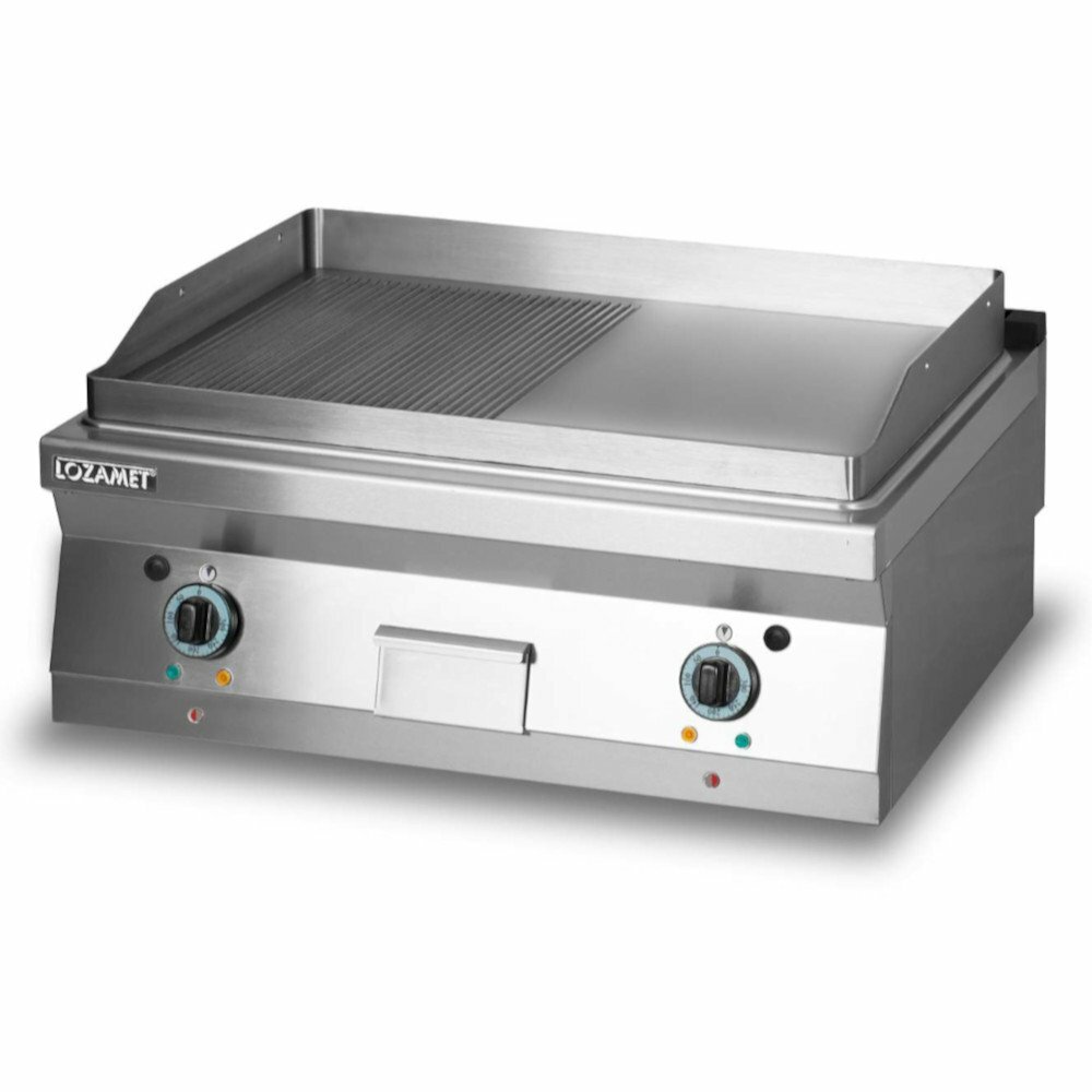 Grill płytowy elektryczny - płyta 1/2ryflowana + 1/2 gładka | Lozamet L700.GPE800RG