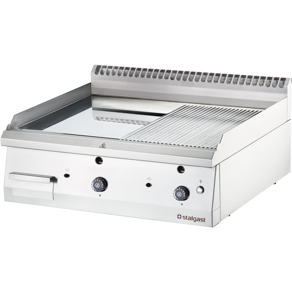 Gastronomiczna płyta grillowa gazowa, gładko-ryflowana, 13 kW, G30, chrom | Stalgast 9737330