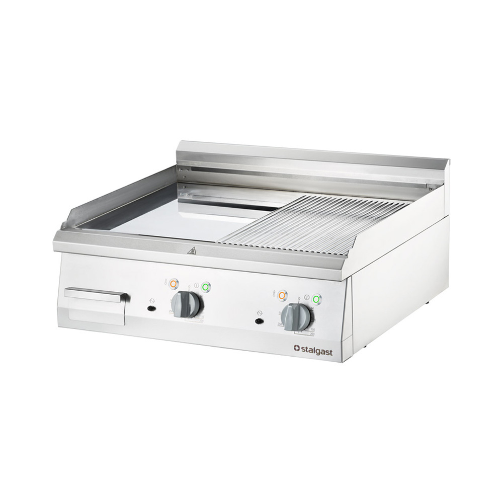 Płyta grillowa gastronomiczna a elektryczna, gładko-ryflowana, 8.1 kW, chrom | Stalgast 9737300
