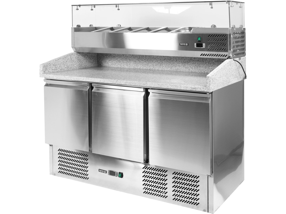 Stół chłodniczy 3-drzwiowy do pizzy z nadstawką i blatem granitowym 368L | Yato Gastro YG-05305