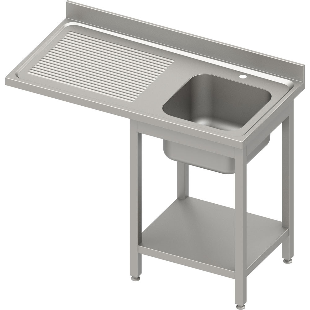 Stół ze zlewem 1-kom.(P) i miejscem na lodówkę lub zmywarkę 1600x600x900 mm, spawany, blat tłoczony, rant puszkowy 100x15x10 | Stalgast 984896160S
