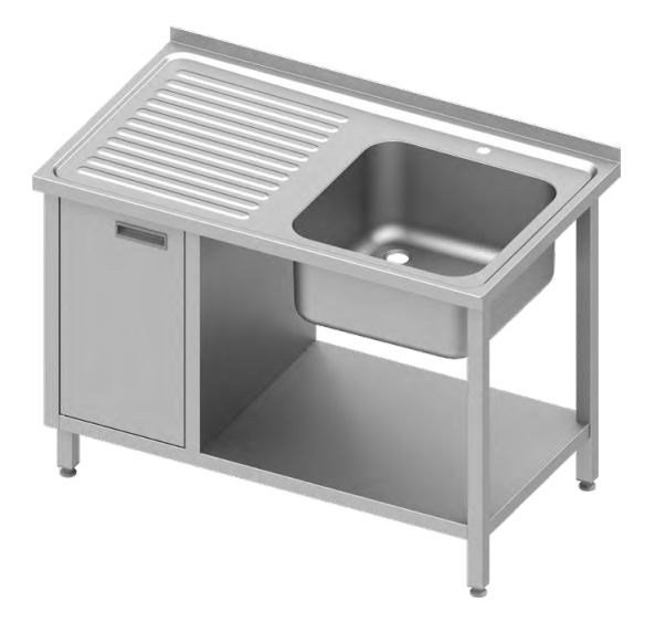 Stół nierdzewny ze zlewem (P) i szafką 1500x700x850 mm | Stalgast 9810907150