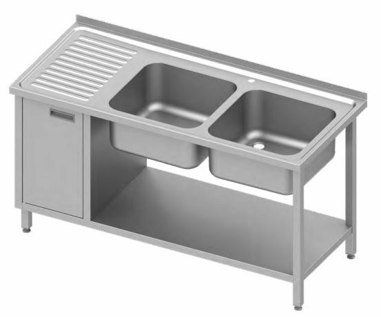 Stół nierdzewny ze zlewami i szafką 1600x700x850 mm | Stalgast 9810927160