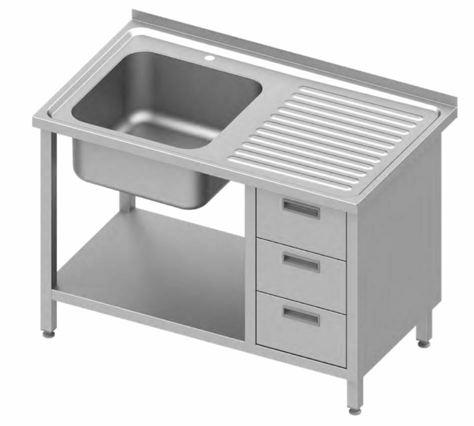 Stół nierdzewny jednokomorowy (L) z blokiem szuflad 1400x700x850 mm | Stalgast 9810757140
