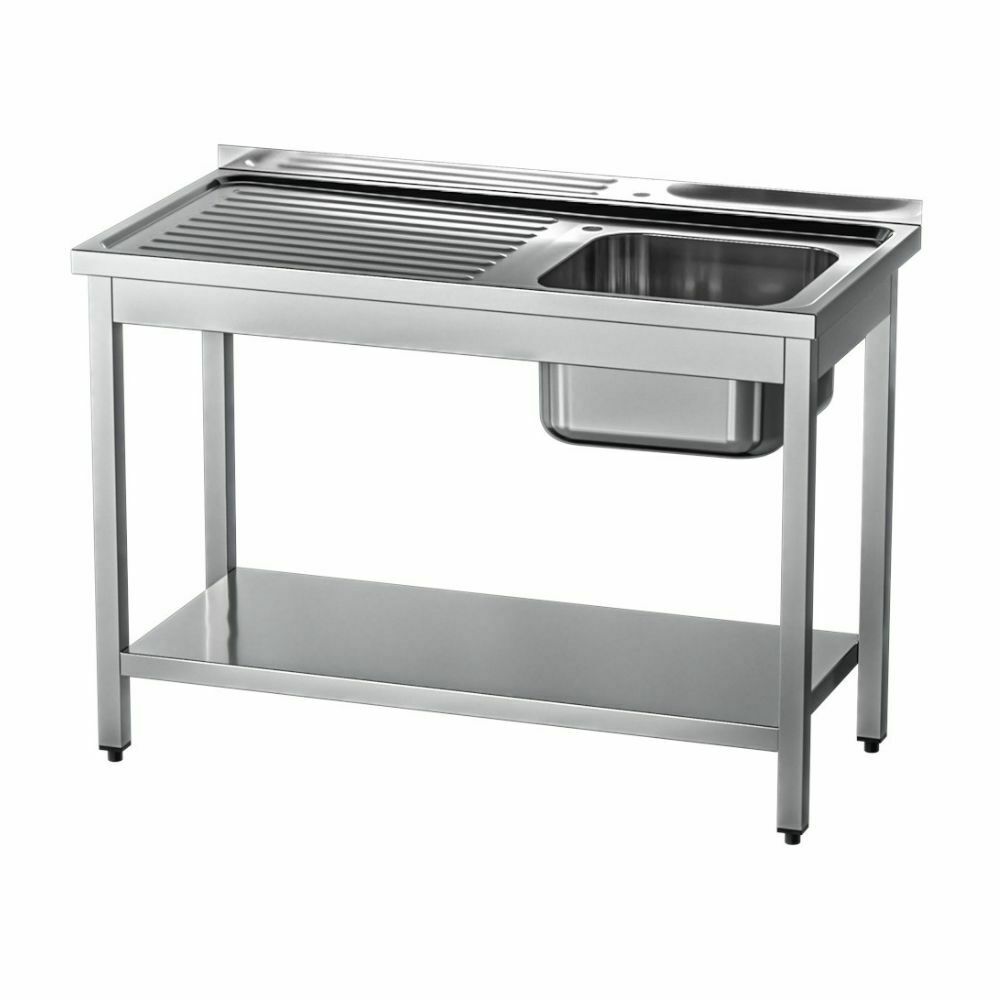 Stół ze zlewem 1-kom.(P), z półką 1000x700x850 mm skręcany | Gredil 673307