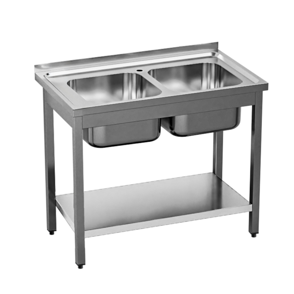 Zlew gastronomiczny 2-kom. z półką dolną 1000x600x850 mm skręcany | Gredil 673706