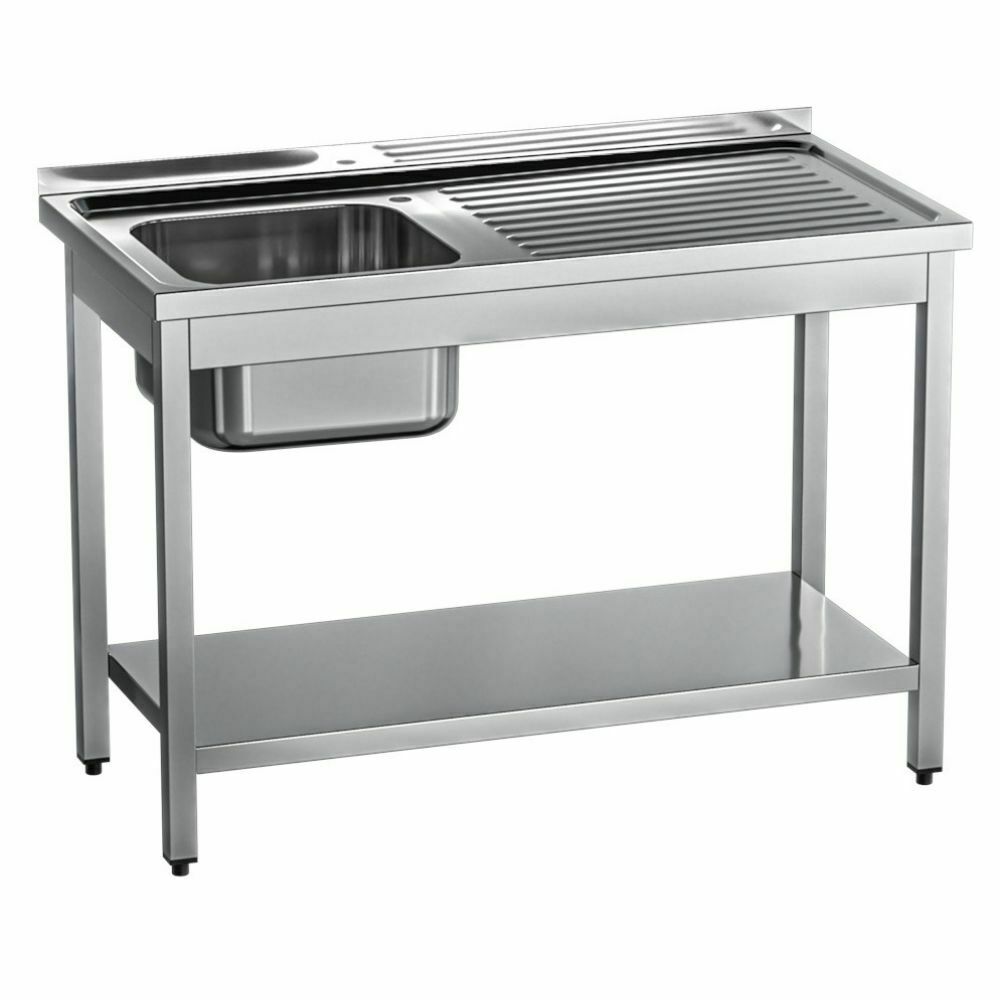 Stół ze zlewem 1-kom.(L), z półką 1200x600x850 mm skręcany | Gredil 674126