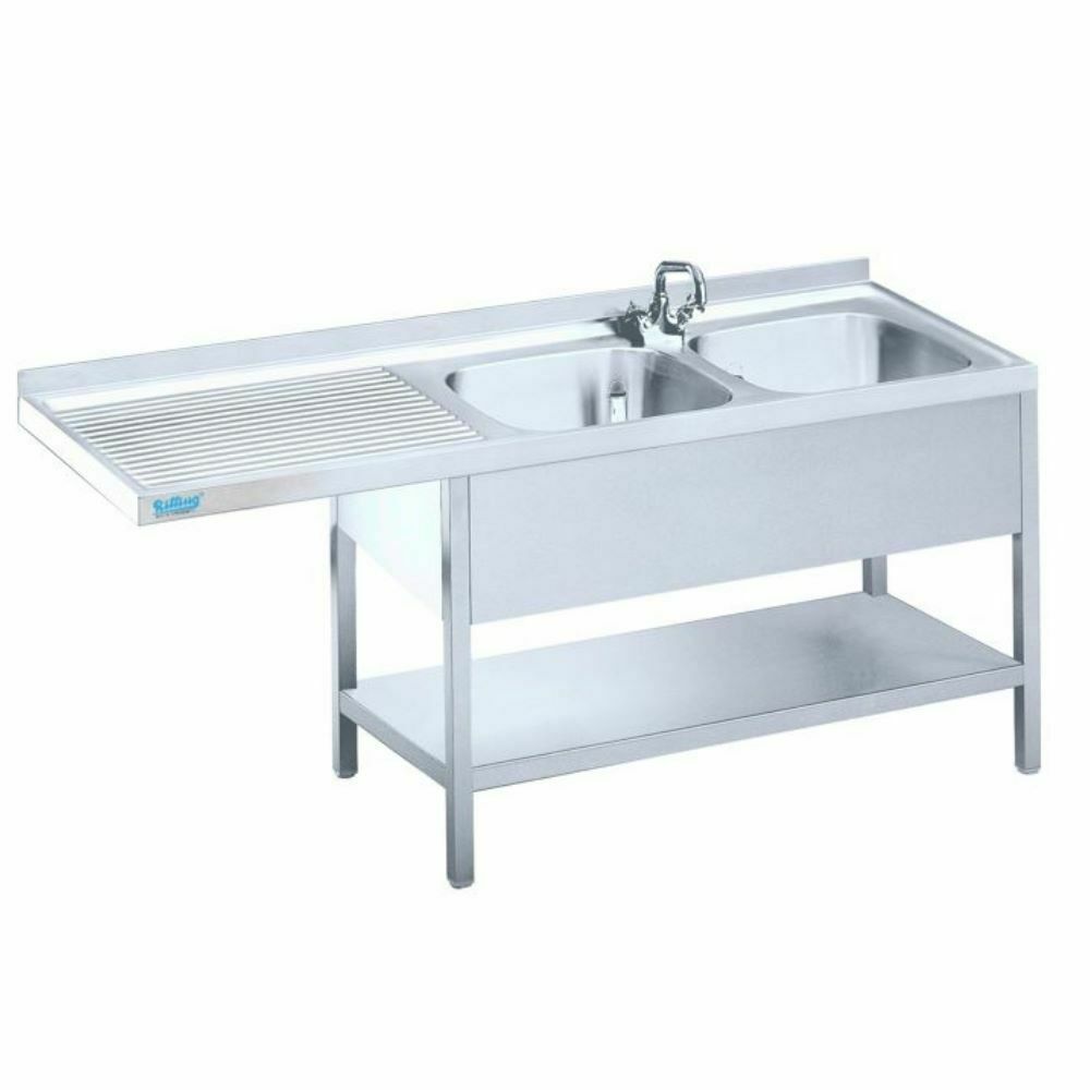 Stół ze zlewem 2-komorowym (P), z wydłużonym ociekaczem 1500x600x850(900) mm | Rilling ASTC615C2RTZ