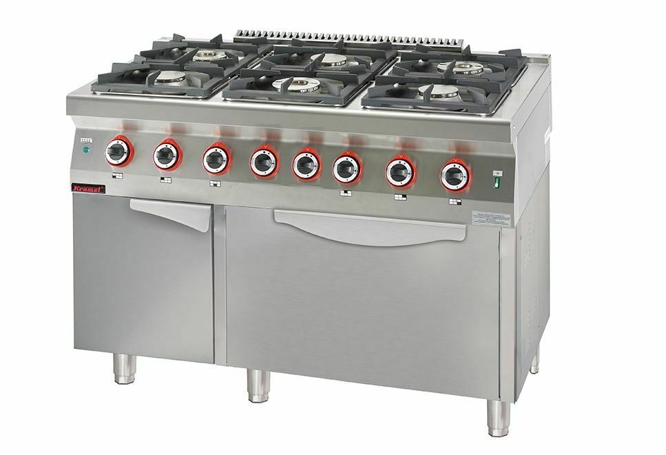 Trzon gastronomiczny gazowy z piekarnikiem elektrycznym na szafce z drzwiami