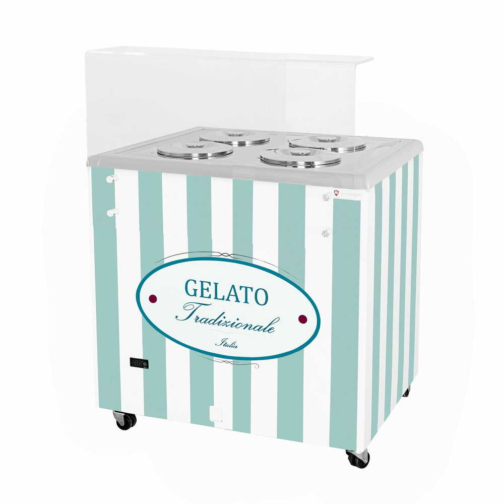 Dystrybutor do lodów | witryna do lodów | konserwator | retro | 4 tub | okrągłe kuwety | 843x670x895 mm | GELATO POZETTI 4 PASTEL BLUE
