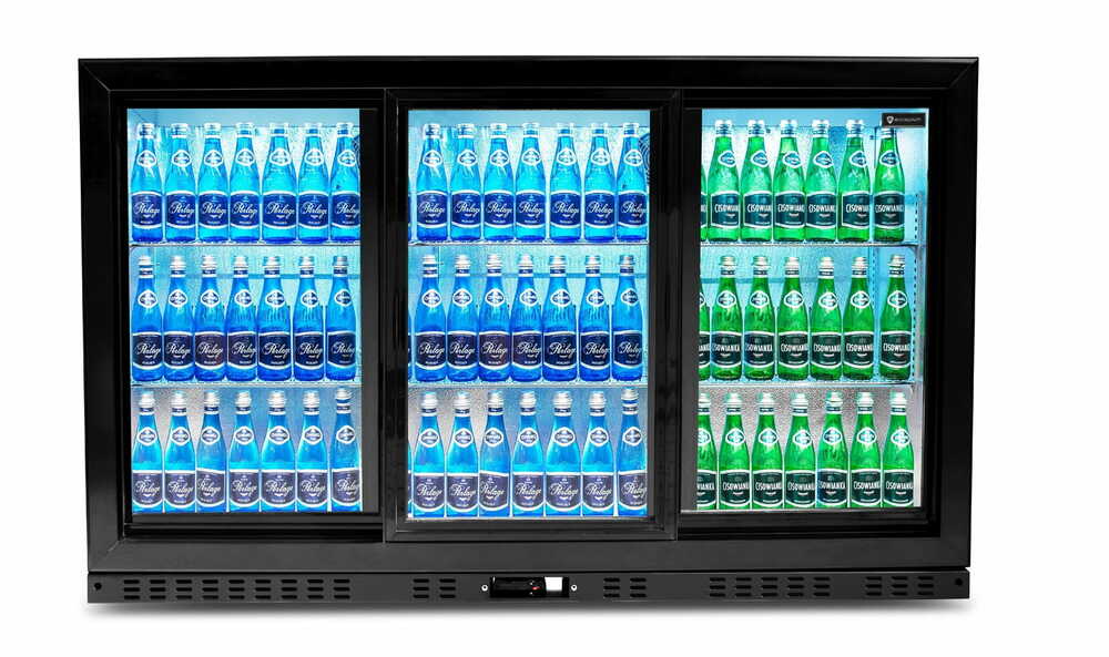 Barowa szafa chłodnicza  | chłodziarka podblatowa RQ-330SC | 318l | drzwi przesuwne | 3-drzwiowa | 1350x520x845 mm