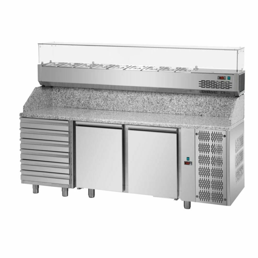 Stół chłodniczy 2-drzwiowy do pizzy z nadstawką 10xGN1/4 | MILANO PREMIUM | Gastroprodukt 10000262