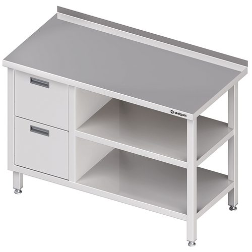 Stół przyścienny z blokiem dwóch szuflad (L),i 2-ma półkami 1100x600x850 mm | Stalgast 980286110