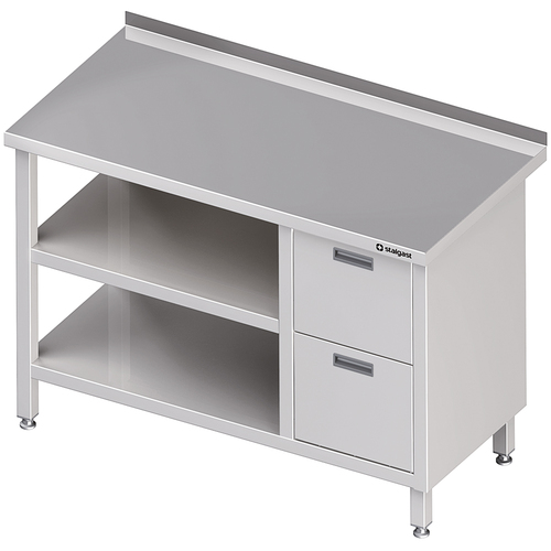 Stół przyścienny z blokiem dwóch szuflad (P),i 2-ma półkami 1800x600x850 mm | Stalgast 980296180