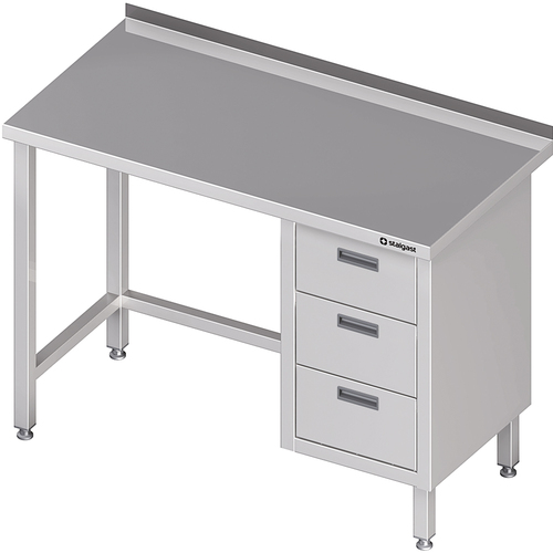 Stół przyścienny z blokiem trzech szuflad (P),bez półki 1200x600x850 mm | Stalgast 980376120