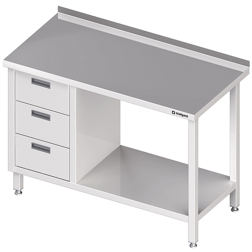 Stół przyścienny z blokiem trzech szuflad (L),i półką 1000x700x850 mm | Stalgast 980387100
